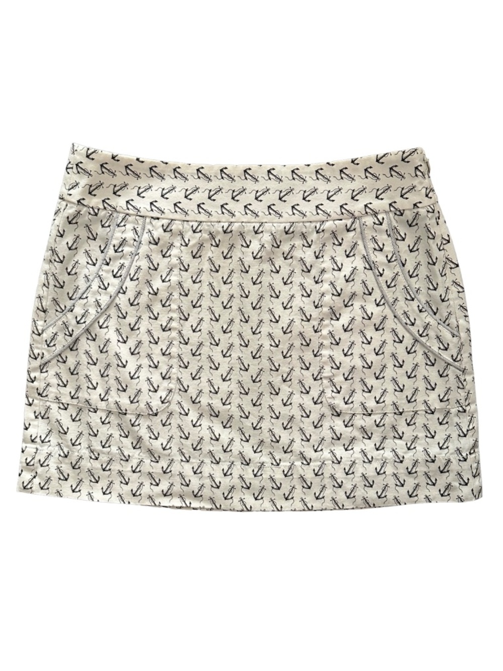 J.Crew Marine Nautical Print Cotton Mini Skirt Ivory Off White Pockets Size 8